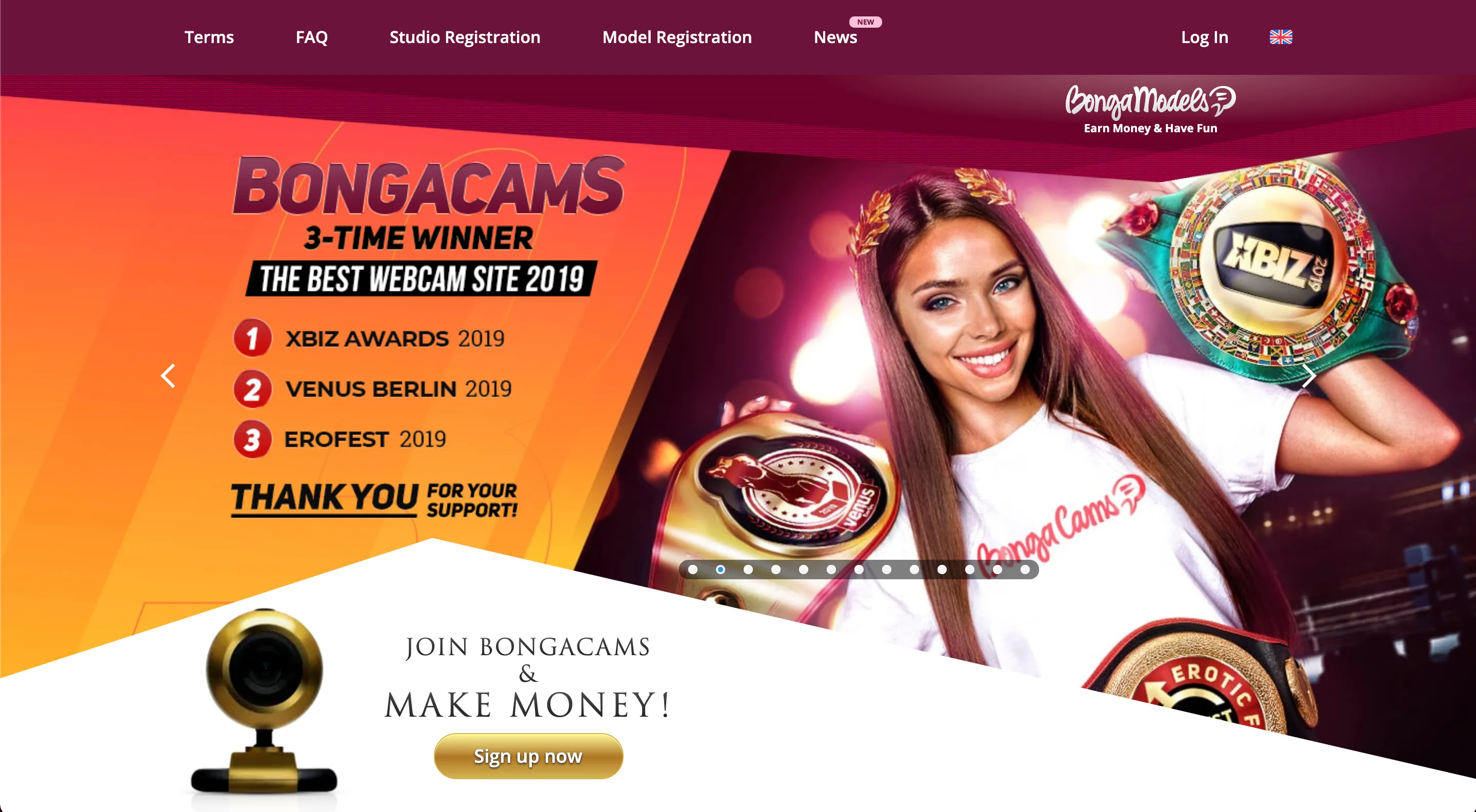 BongaModels model sign-up homepage