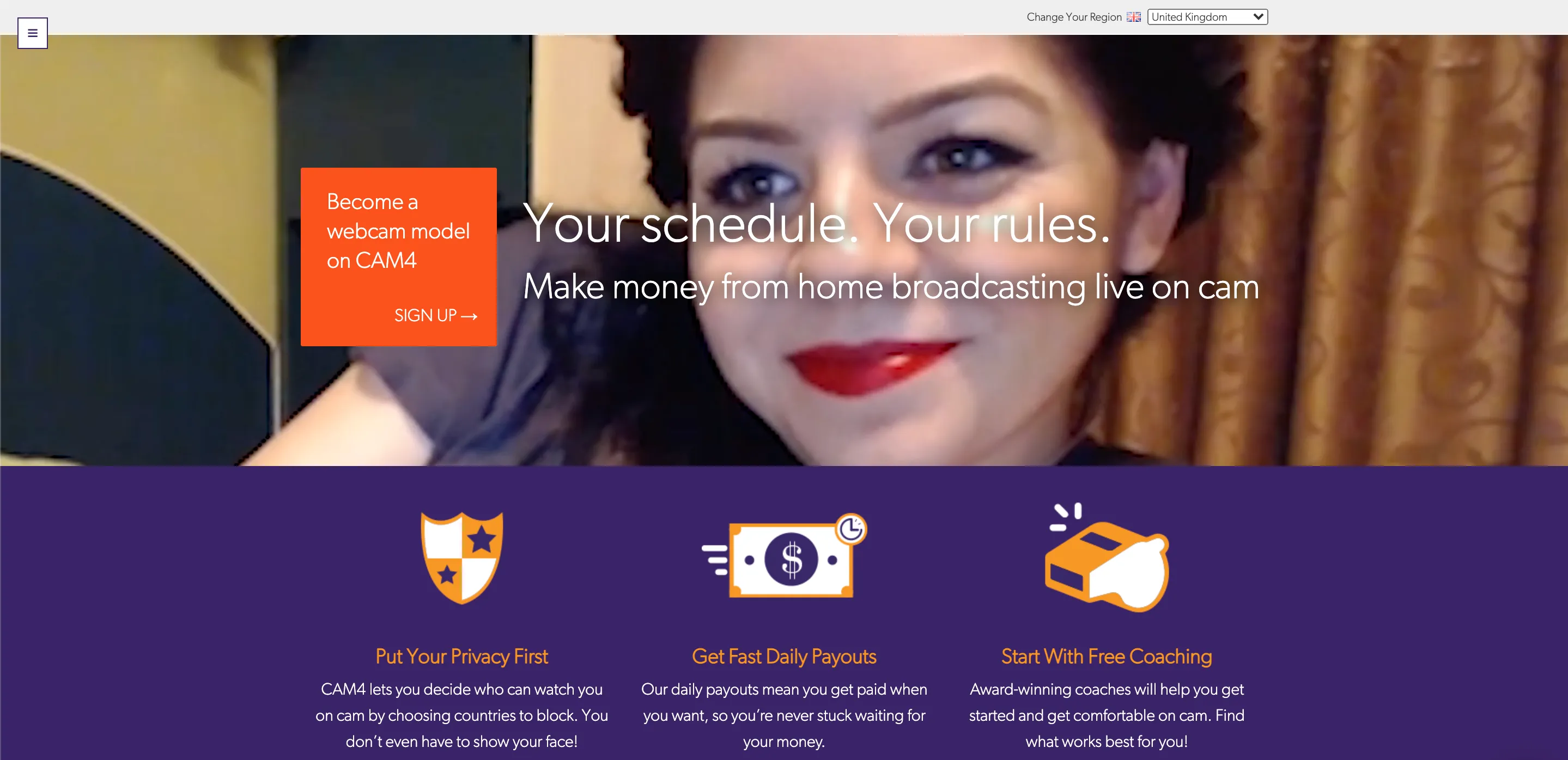 Cam4Models sign-up homepage