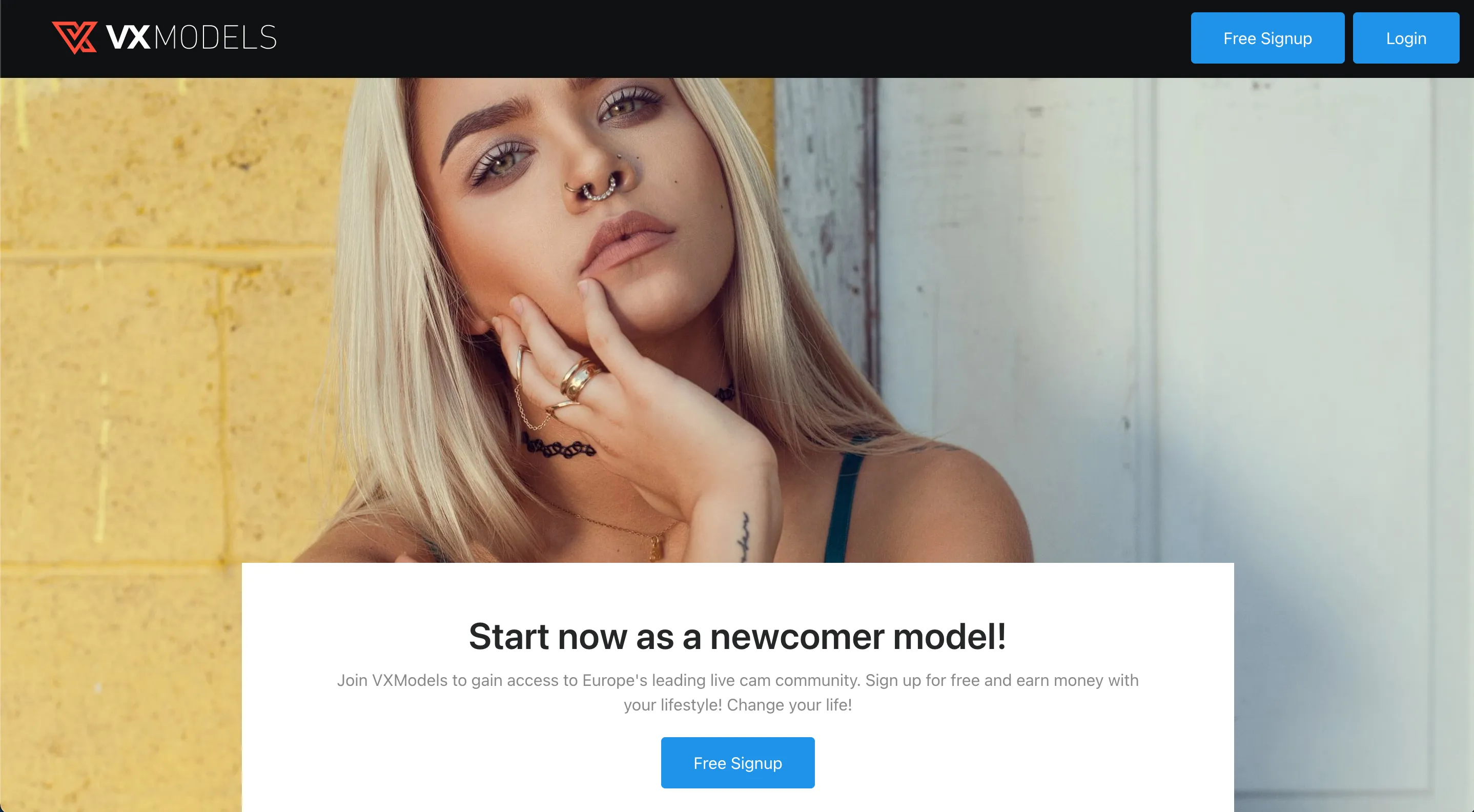 VXModels sign-up homepage