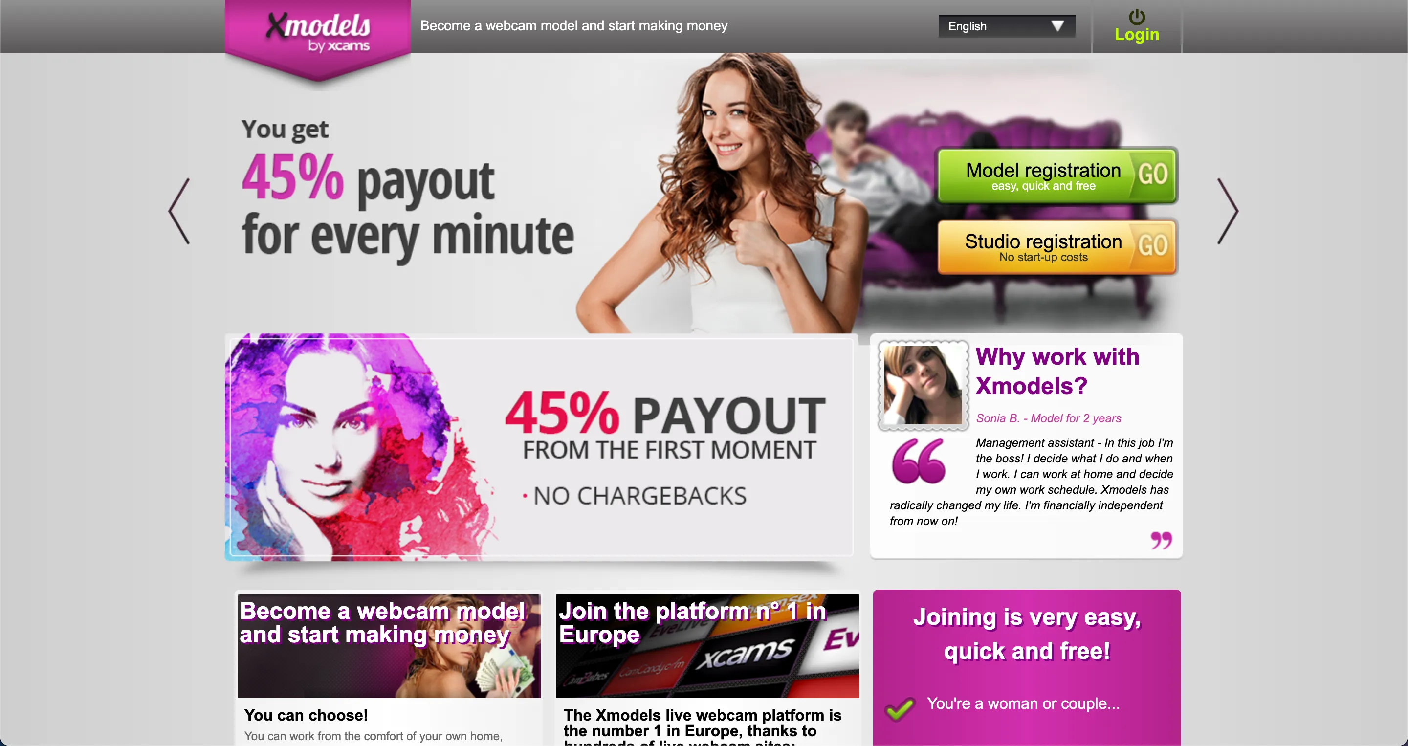 XCams model sign-up page (before the rebrand to Xcams-Models)